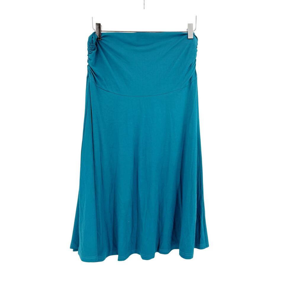 OGL Skirt Size S NEW Flowy Side Ruched A-line Midi Skirt EcoSkinKiss Marine Blue - Picture 5 of 11